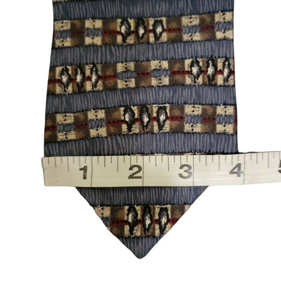 CC Casuals Italian Silk Tie Striped Geometric Blue Brown Mens Necktie Business - Picture 4 of 4